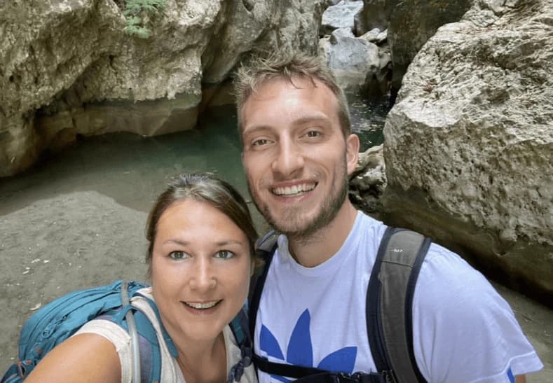 Loic and Stephanie in a gorge in Crete