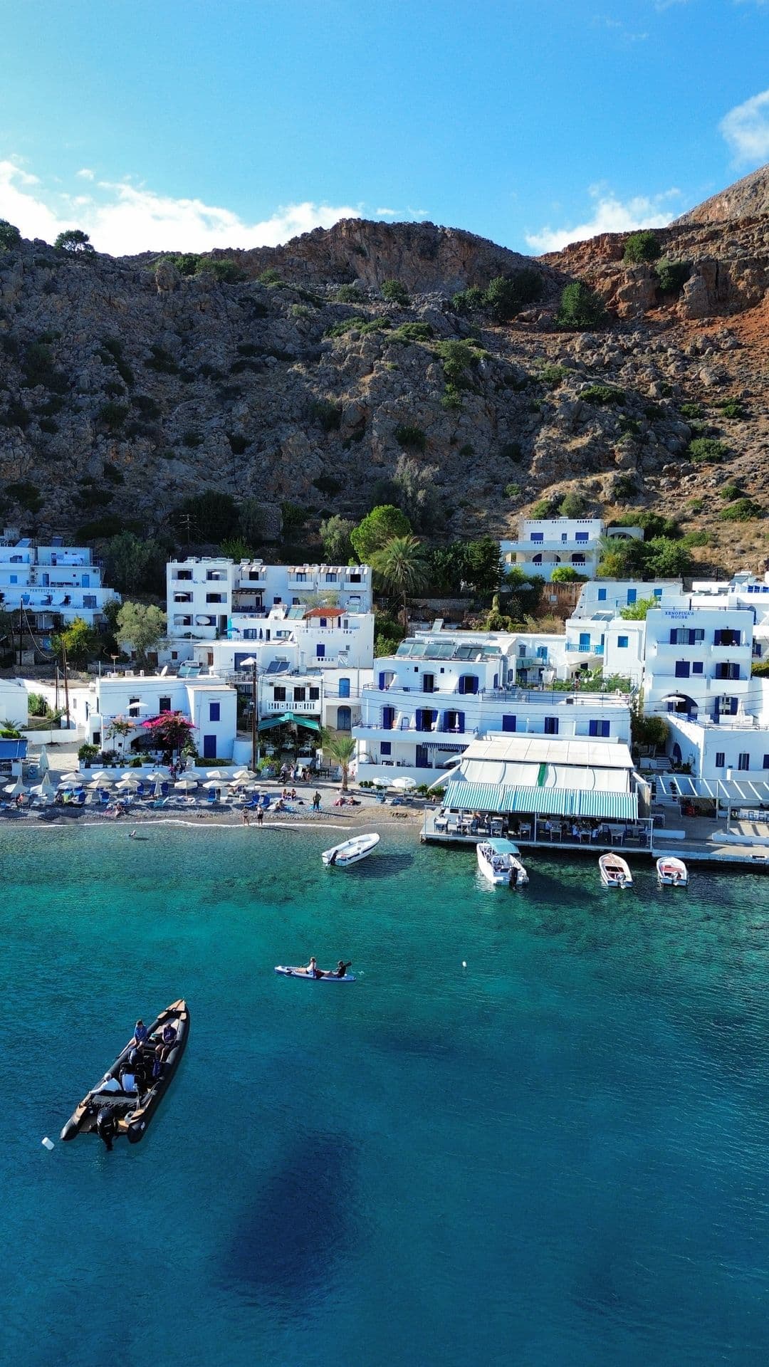 Whitewashed houses of Loutro village by the sea